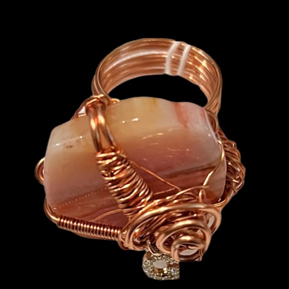 AGATE & CRYSTAL CHARM RING